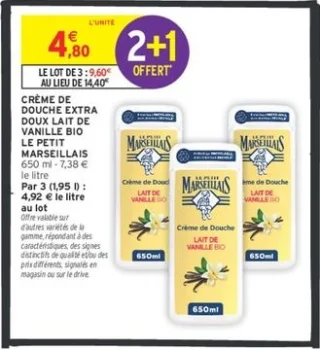 Crème de Douche Extra Doux Lait de Vanille Bio Le Petit Marseillais