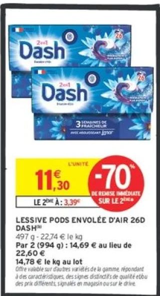 Lessive Pods Envolée d'Air 26D Dash