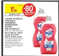 Mir Vaisselle Liquide vaisselle vinaigre & framboise dégraissage expert