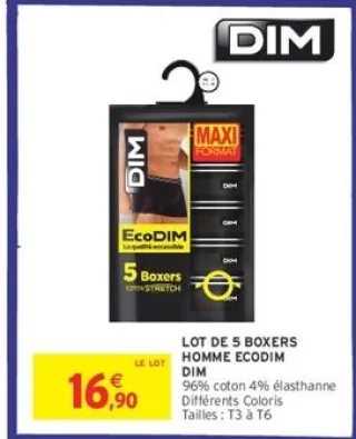LOT DE 5 BOXERS HOMME ECODIM DIM