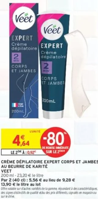 CRÈME DÉPILATOIRE EXPERT CORPS ET JAMBES AU BEURRE DE KARITÉ VEET