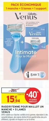 RASOIR FEMME POUR MAILLOT UN MANCHE + 5 LAMES VENUS