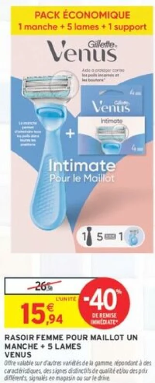 RASOIR FEMME POUR MAILLOT UN MANCHE + 5 LAMES VENUS