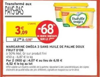 Margarine Oméga 3 Sans Huile de Palme Doux Fruit d'Or