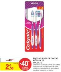 Brosse à dents Zig Zag Médium X3 Colgate