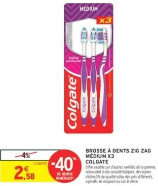 Brosse à dents Zig Zag Médium X3 Colgate