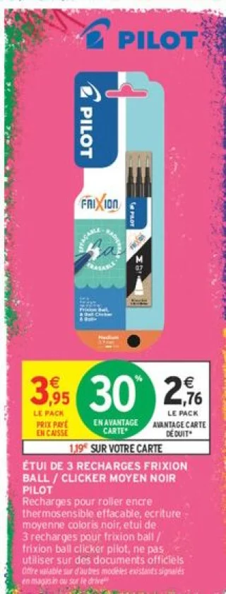 Étui de 3 recharges FriXion Ball / Clicker moyen noir Pilot