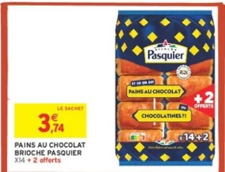Pains au chocolat Brioche Pasquier x14 + 2 offerts