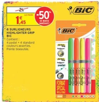 8 SURLIGNEURS HIGHLIGHTER GRIP BIC