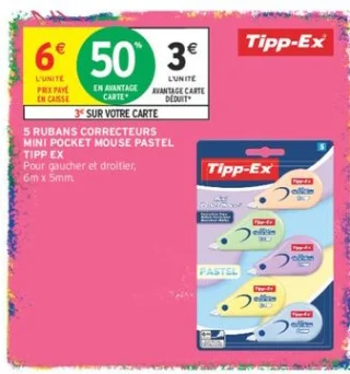 5 RUBANS CORRECTEURS MINI POCKET MOUSE PASTEL TIPP EX
