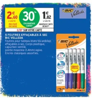 5 FEUTRES EFFACABLES À SEC BIC VELLEDA
