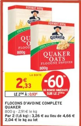 Flocons d'avoine complète Quaker