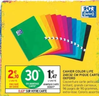 CAHIER COLOR LIFE 24X32 CM PIQUE CARTE OXFORD