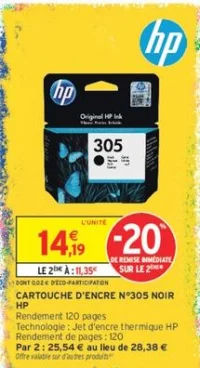 CARTOUCHE D'ENCRE N°305 NOIR HP