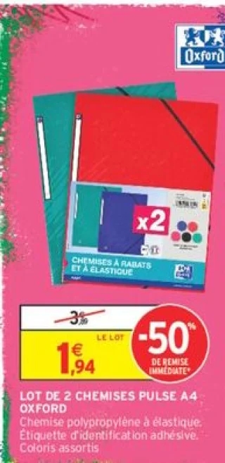 LOT DE 2 CHEMISES PULSE A4 OXFORD