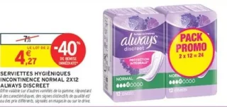 SERVIETTES HYGIÉNIQUES INCONTINENCE NORMAL 2X12 ALWAYS DISCREET