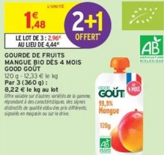 Gourde de fruits mangue bio dès 4 mois Good Goût