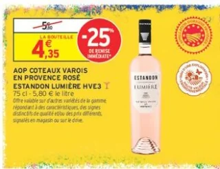 AOP Coteaux Varois en Provence rosé Estandon Lumière HVE3