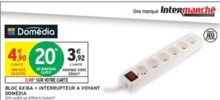 Bloc 6X16A + Interrupteur a voyant Domédia