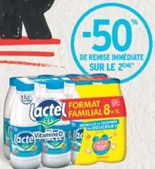 Lait demi-écrémé Lactel Vitamine D Format Familial