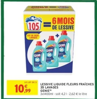 LESSIVE LIQUIDE FLEURS FRAÎCHES 35 LAVAGES GENIE
