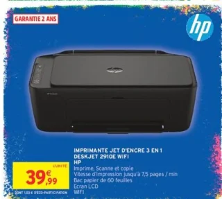 Imprimante jet d'encre 3 en 1 Deskjet 2910e Wifi HP