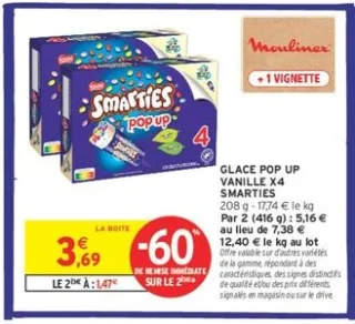 Smarties Glace Pop Up Vanille X4