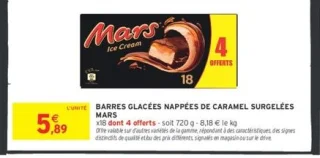 Mars Barres Glacées Nappées de Caramel Surgelées