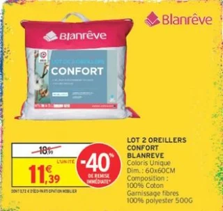 Blanrêve Lot 2 oreillers confort
