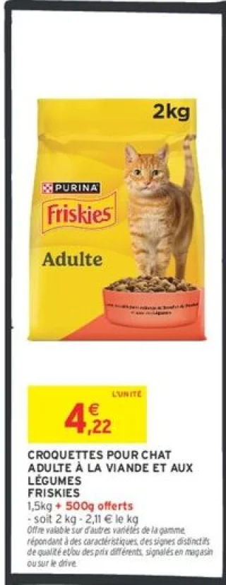 Croquettes pour chat adulte à la viande et aux légumes Purina Friskies