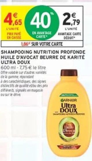 Shampooing nutrition profonde huile d'avocat beurre de karité Garnier Ultra Doux