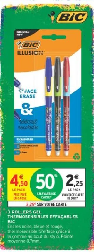 3 Rollers Gel Thermosensibles Effaçables BIC Illusion