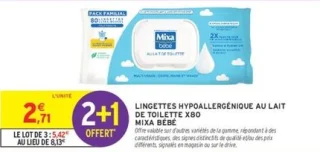 Lingettes hypoallergéniques au lait de toilette X80 Mixa Bébé