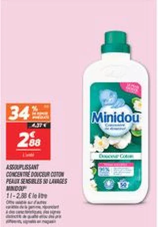 Assouplissant concentré douceur coton peaux sensibles 50 lavages
