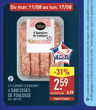 St-Clément Le Boucher 4 Saucisses de Toulouse
