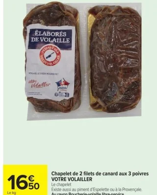 Chapelet de 2 filets de canard aux 3 poivres VOTRE VOLAILLER