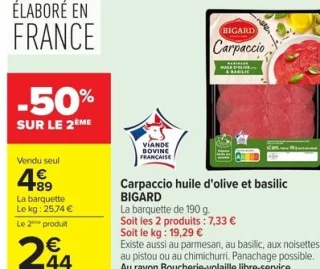 Carpaccio huile d'olive et basilic BIGARD