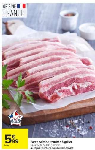 Porc : poitrine tranchée à griller