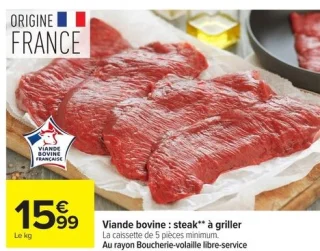 Viande bovine : steak** à griller