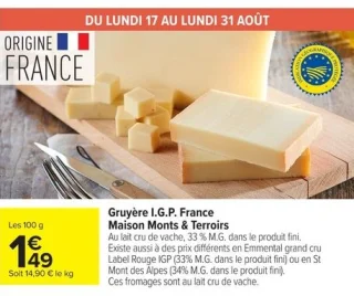 Gruyère I.G.P. France Maison Monts & Terroirs