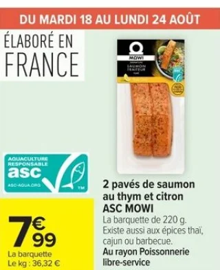 2 pavés de saumon au thym et citron ASC MOWI