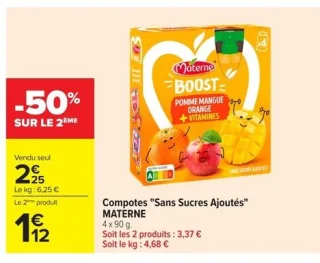 Compotes "Sans Sucres Ajoutés" Materne Boost
