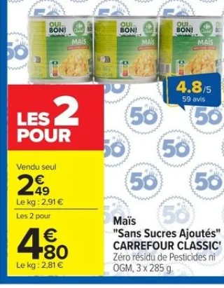 Maïs "Sans Sucres Ajoutés" CARREFOUR CLASSIC'