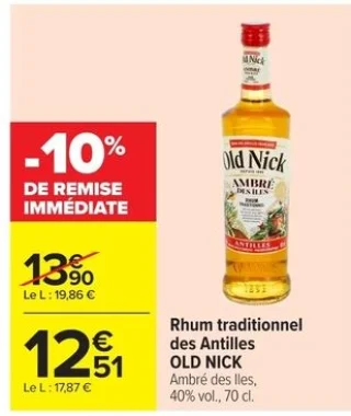 Rhum traditionnel des Antilles Old Nick Ambré des Iles