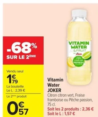 Vitamin Water JOKER Citron citron vert, Fraise framboise ou Pêche passion