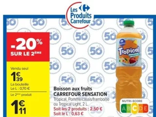 Boisson aux fruits CARREFOUR SENSATION Tropical, Pomme/cassis/framboise ou Tropical Light