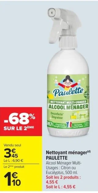 Paulette Nettoyant ménager Multi-Usages Alcool Ménager