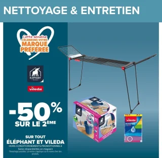 Produits de nettoyage Éléphant et Vileda