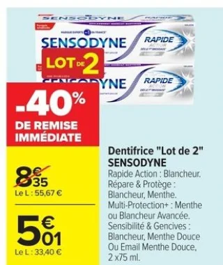 Dentifrice "Lot de 2" Sensodyne Rapide Action