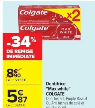 Dentifrice "Max white" Colgate